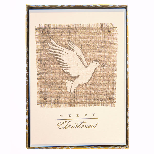 Gold Dove on Burlap Large Signature Holiday Boxed Card