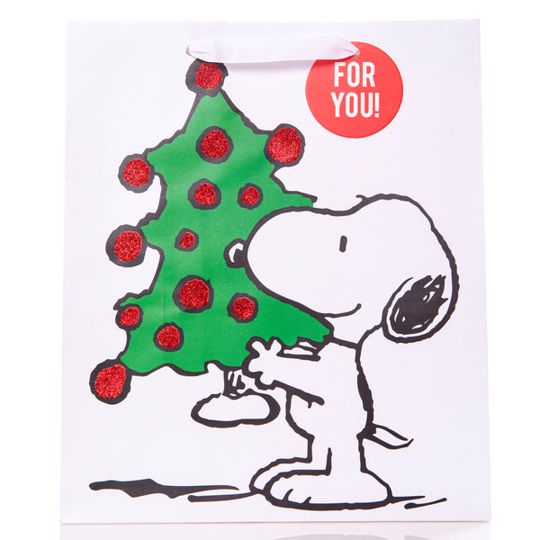 Snoopy Holding Tree Large Holiday Gift Bag