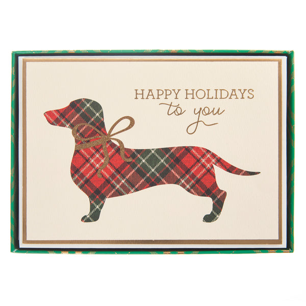 Plaid dachshund Large Signature Holiday Boxed Card