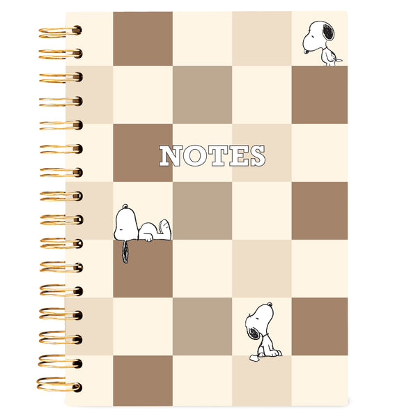 Taupe Checkered Peanuts 6 x 8 Spiral Hard Cover Journal