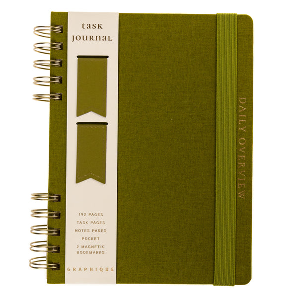 Olive Green 6 x 8 Fabric-Covered Journal with Magnetic Bookmarks