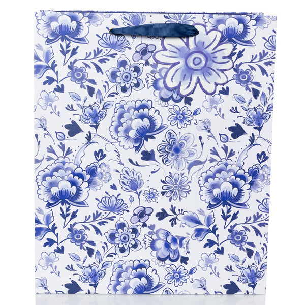 Blue Floral Large Portrait Gift Bag