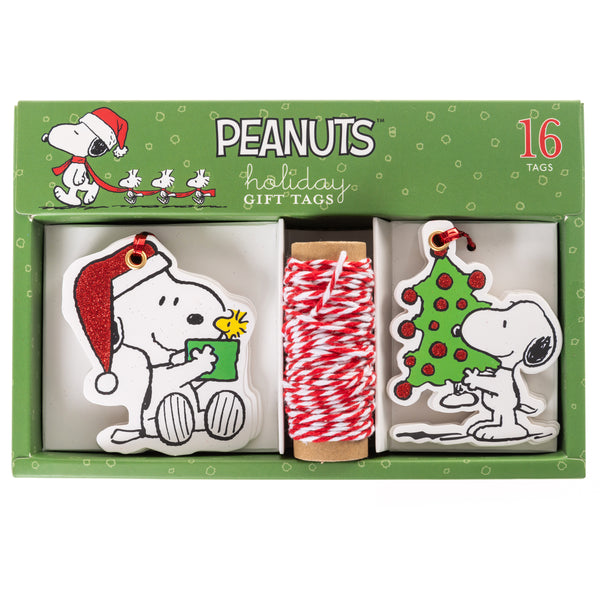 Snoopy Holding Mug & Tree Holiday Gift Tag Box Set