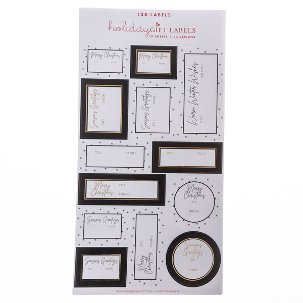 Black and White Holiday Gift Labels 130ct