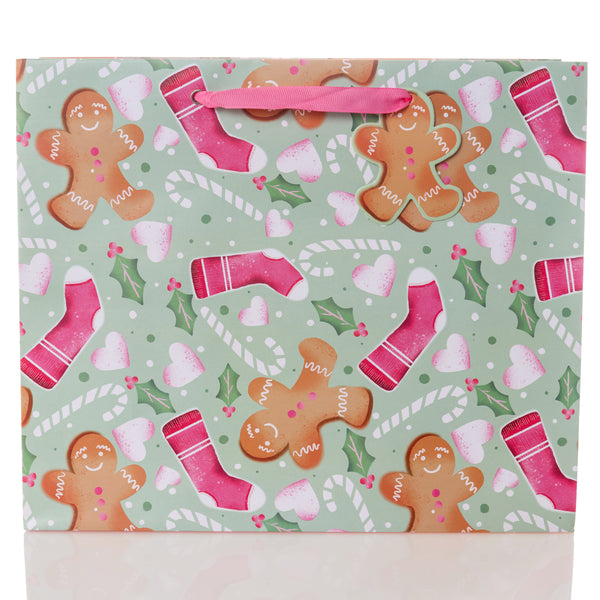 Watercolor Gingerbread Man Large Holiday Gift Bag