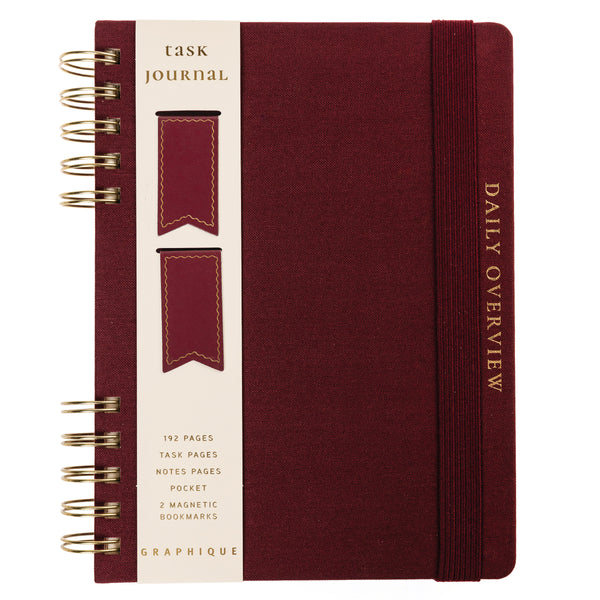 Plum Red 6 x 8 Fabric-Covered Journal with Magnetic Bookmarks