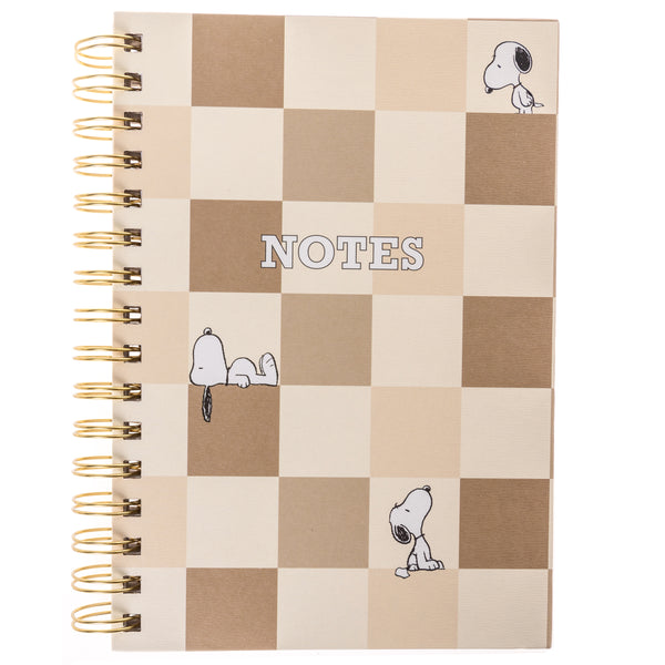 Taupe Checkered Peanuts 6 x 8 Spiral Hard Cover Journal