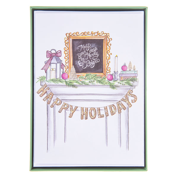 Happy Holidays Mantel Large Classic Holiday Boxed Card