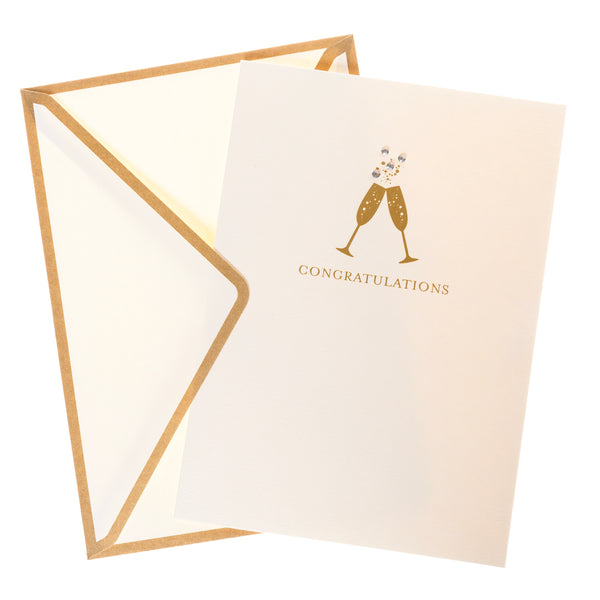 Gold Champagne Glasses Wedding Handmade Card