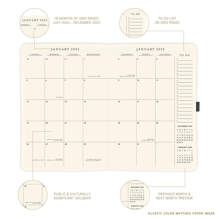 Apollo Collection Brown 6 x 8 18 - Month Vegan Leather Planner - Graphique de France