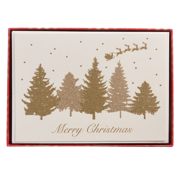 Glittery Santa and Trees Large Signature Holiday Boxed Card