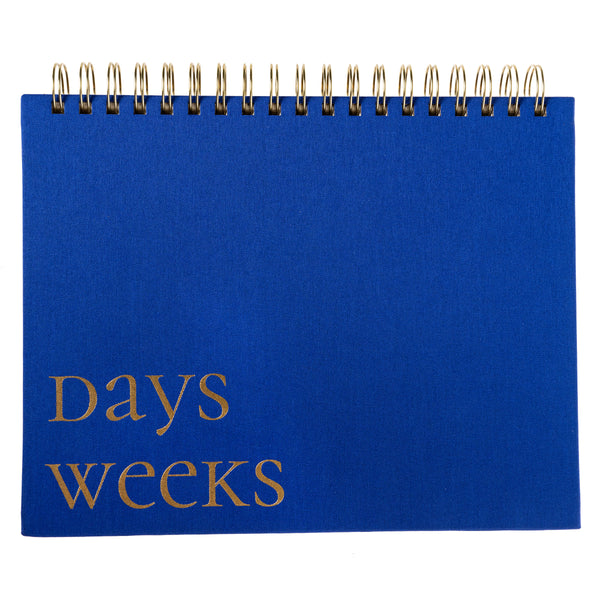 Cobalt Blue Fabric-Covered Spiral Weekly Desk Pad