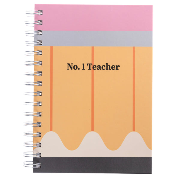 No. 1 Teacher Pencil 6 x 8 Spiral Hard Cover Journal