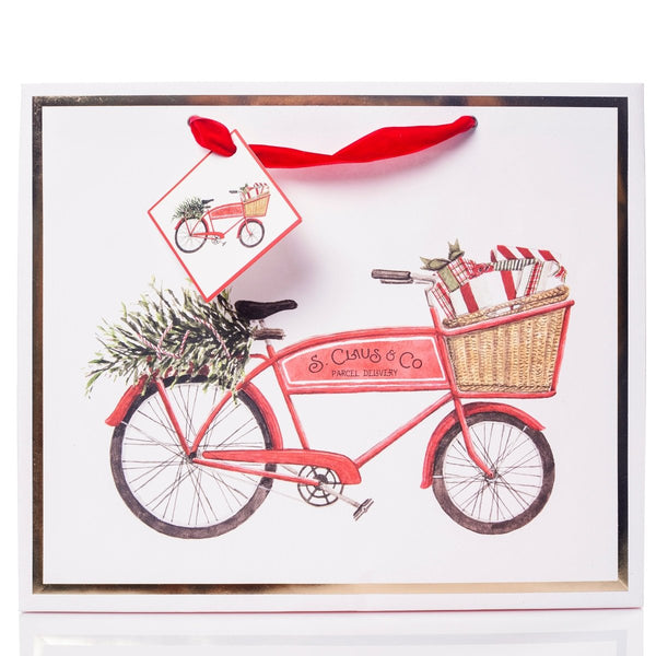 Bike with Red Plaid Large Holiday Gift Bag - Graphique de France