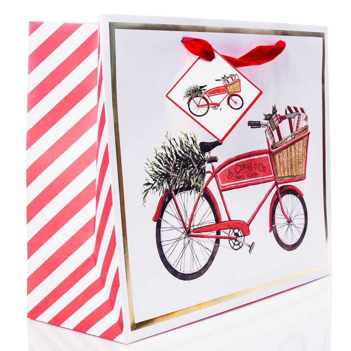 Bike with Red Plaid Large Holiday Gift Bag - Graphique de France