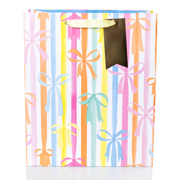 Bright Floral Stripes Bows Large Portrait Gift Bag