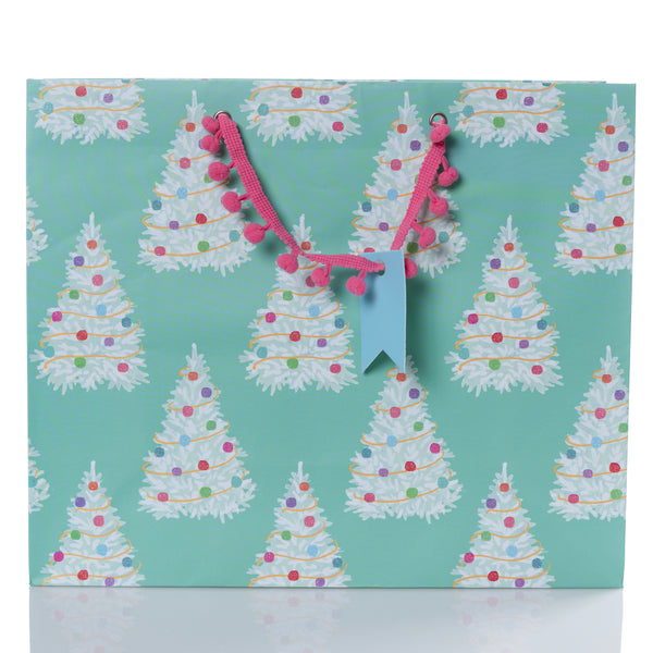 Teal Trees Large Holiday Gift Bag