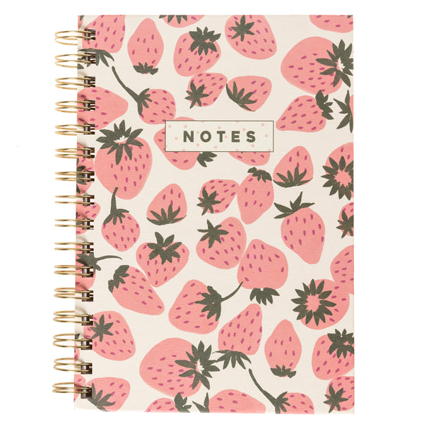 Pink Strawberries 6 x 8 Spiral Hard Cover Journal