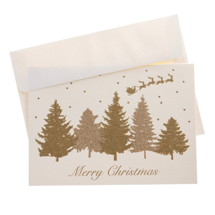 Glittery Santa and Trees Large Signature Holiday Boxed Card - Graphique de France