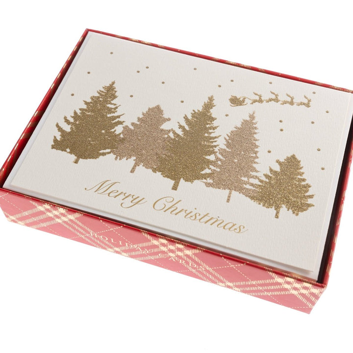 Glittery Santa and Trees Large Signature Holiday Boxed Card - Graphique de France