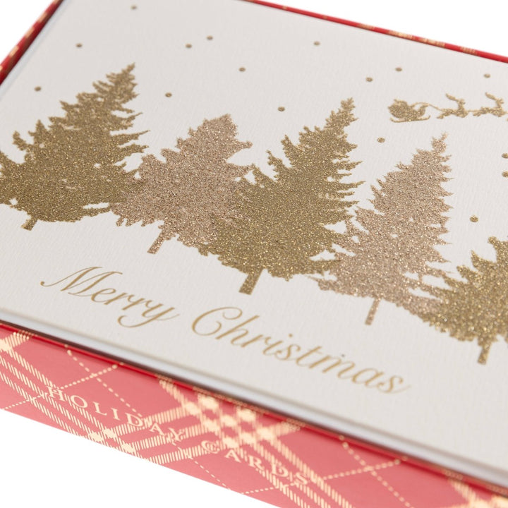 Glittery Santa and Trees Large Signature Holiday Boxed Card - Graphique de France