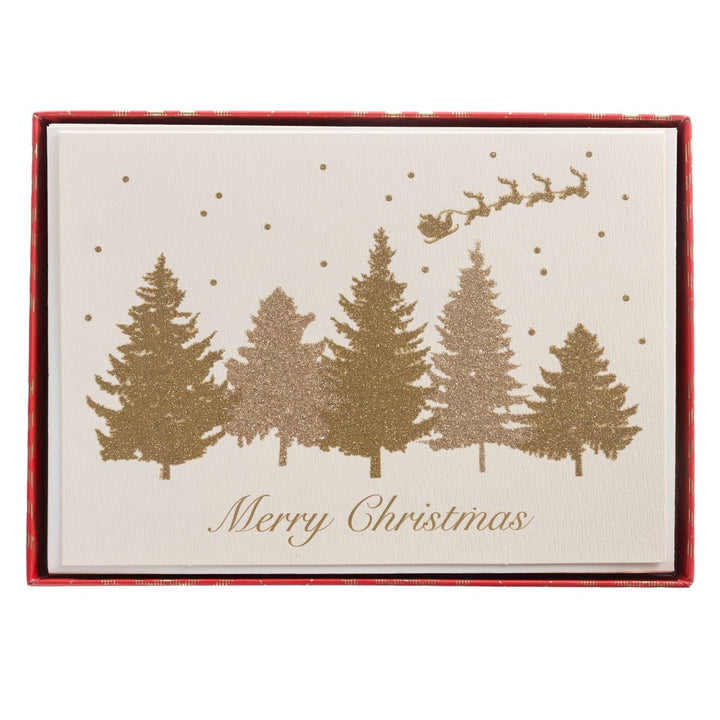 Glittery Santa and Trees Large Signature Holiday Boxed Card - Graphique de France