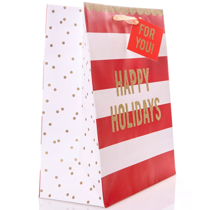 Happy Holidays Stripes Large Holiday Gift Bag - Graphique de France