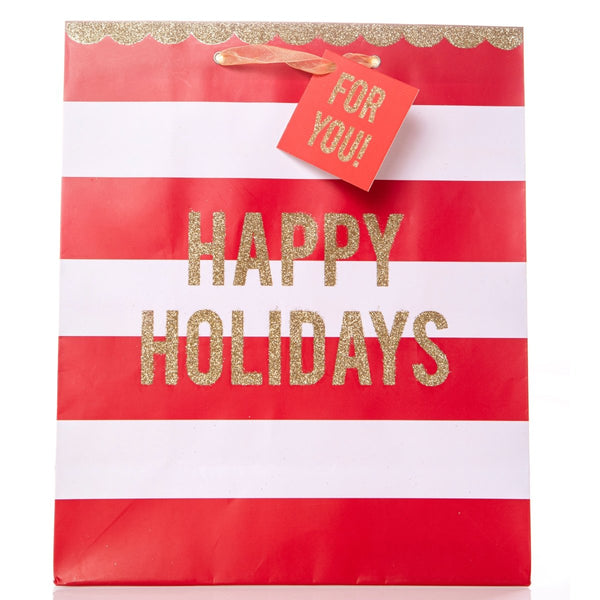 Happy Holidays Stripes Large Holiday Gift Bag - Graphique de France