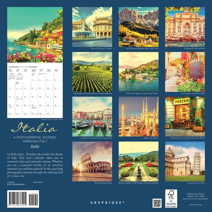 Italia 12 x 12 Wall Calendar - Graphique de France