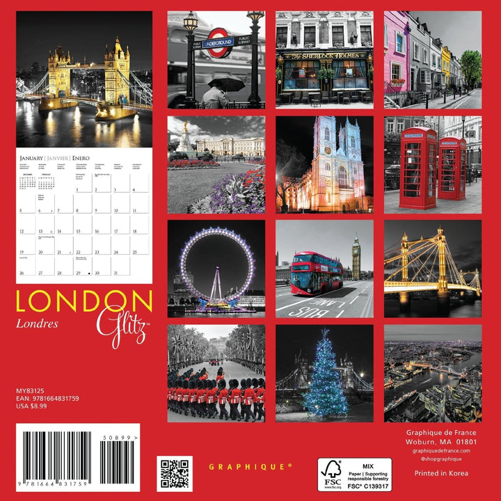 London Glitz 7 x 7 Mini Calendar - Graphique de France