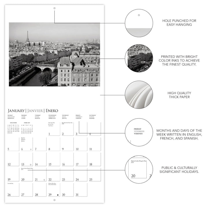 Paris 12 x 12 Wall Calendar - Graphique de France