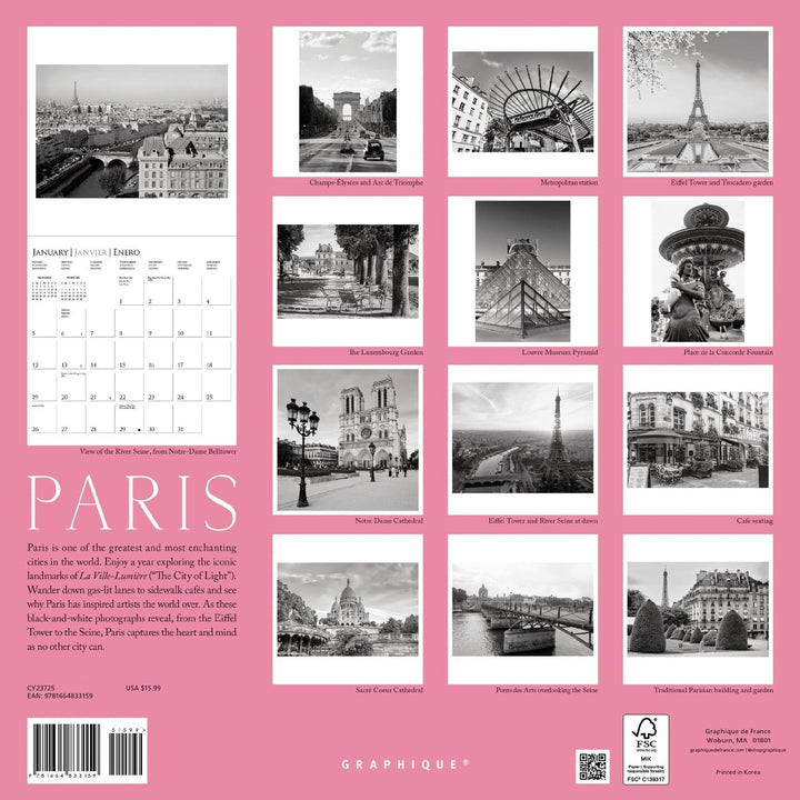 Paris 12 x 12 Wall Calendar - Graphique de France