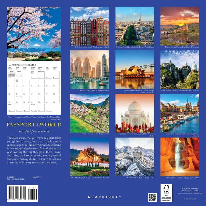 Passport to the World 12 x 12 Wall Calendar - Graphique de France