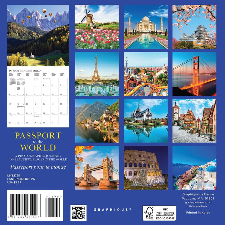 Passport to the World 7 x 7 Mini Calendar - Graphique de France