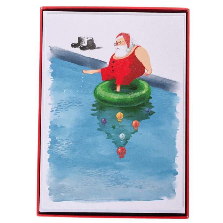 Santa Pool Large Classic Holiday Boxed Card - Graphique de France