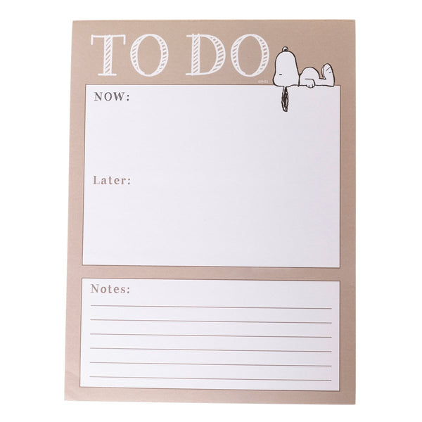 Snoopy Laying Large To-Do Notepad | Taupe & White | 150 Sheets