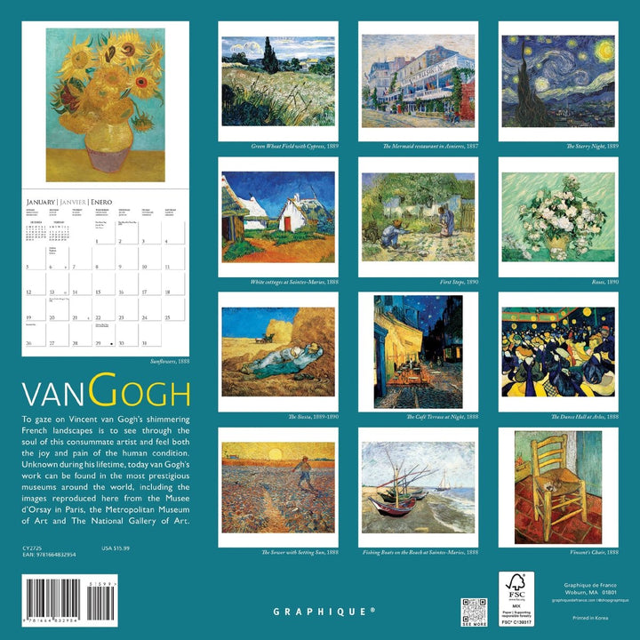 van Gogh 12 x 12 Wall Calendar - Graphique de France