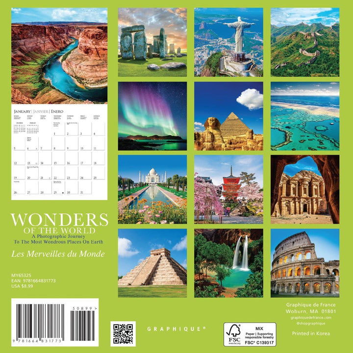 Wonders of the World 7 x 7 Mini Calendar - Graphique de France