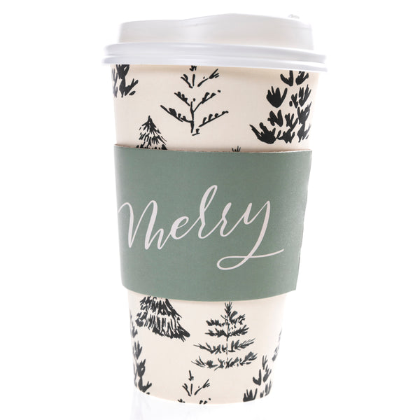 Cream & Black Trees Holiday Disposable Travel Cups