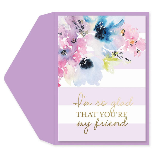 Watercolors Flowers & Stripe Friendship Card