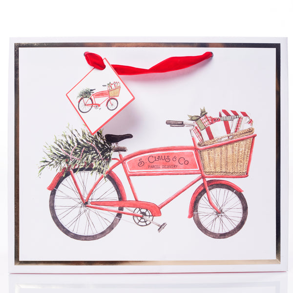 Bike with Red Plaid Large Holiday Gift Bag