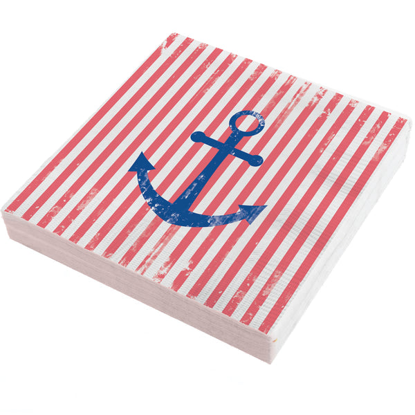 Weathered Anchor Stripe Cocktail Napkins