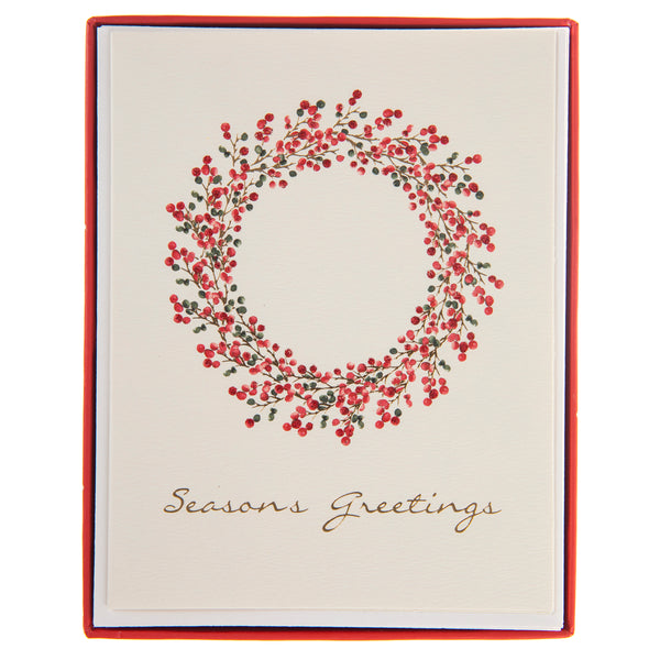 Red & Green berry wreath Mid-Sized Holiday Boxed Card