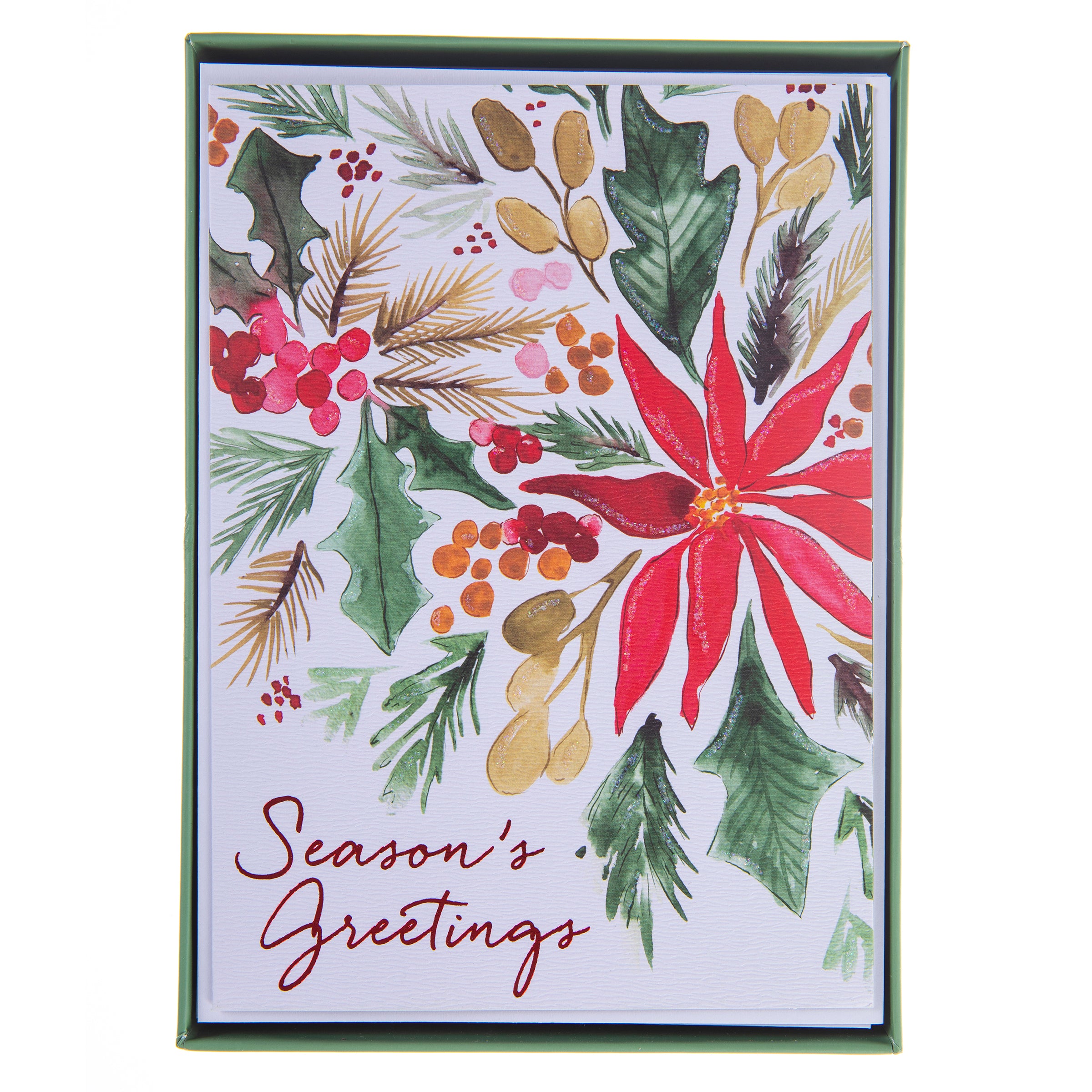 Poinsettia Boxed Holiday Cards | 15 ct | White, Green, & Red | Includes ...