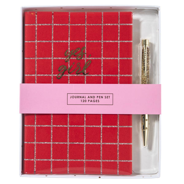 Yes, Girl Red Grid Journal & Pen Set