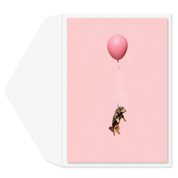 Dog on Balloon Birthday Card