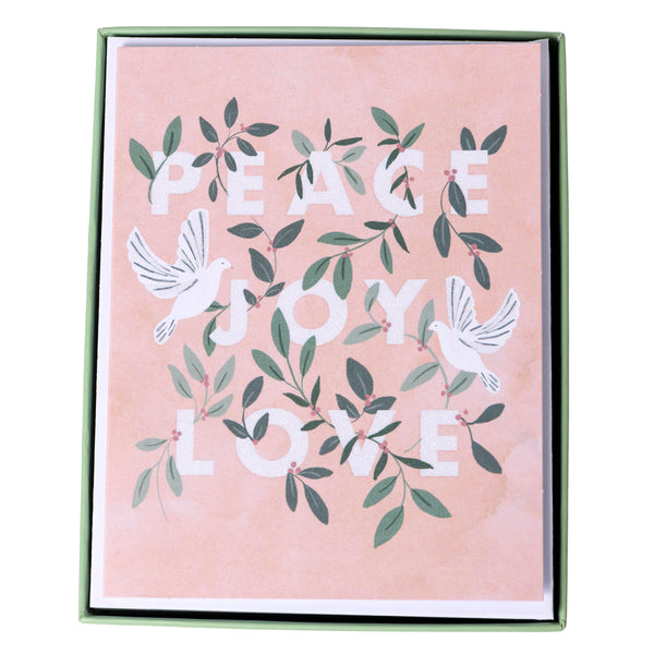 Peace Love Joy Pink Mid-Sized Holiday Boxed Card