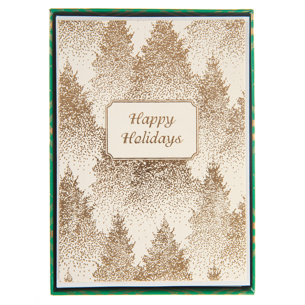 Gold Dotted Trees Large Signature Holiday Boxed Card