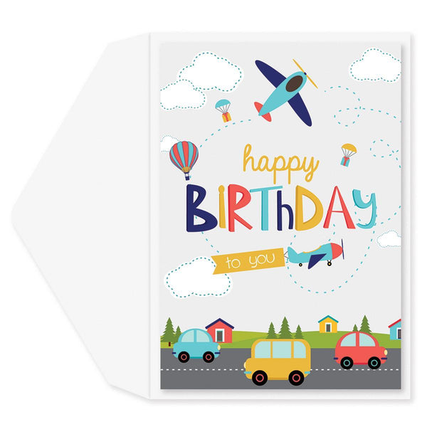 Cars and Airplanes Birthday Card