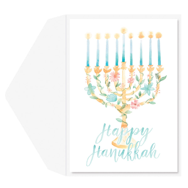 Floral Menorah Mid-Sized Holiday Greeting Card